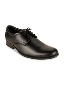Regal Men Black Solid Leather Formal Derbys