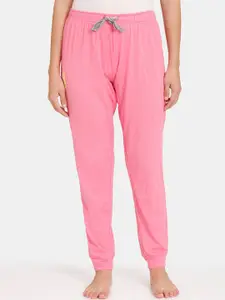 Rosaline by Zivame Women Pink Solid Relaxed Fit Pure Cotton Jogger Lounge Pants