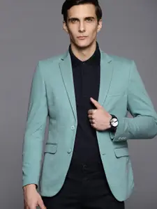 Peter England Elite Men Sea Green Neo Slim Fit Single-Breasted Formal Blazer