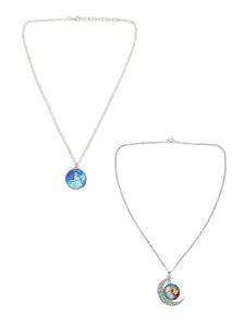EL REGALO Kids Girls Set of 2 Silver Plated Frozen Princess Necklace