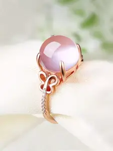 Yellow Chimes Pink Opal Cubic Zirconia Rose Gold-Plated Ring