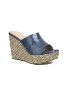 VALIOSAA Women Navy Blue Textured Platform Peep Toes