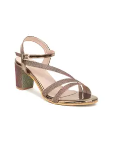 VALIOSAA Copper-Toned Embellished Party Block Heels