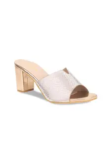 VALIOSAA Rose Gold Textured Party Block Peep Toes