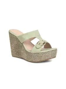 VALIOSAA Green Wedge Heels with Buckles