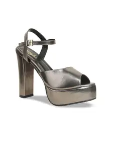 VALIOSAA Gunmetal-Toned Party Platform Peep Toes