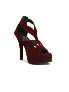 VALIOSAA Maroon Suede Stiletto Peep Toes