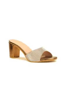 VALIOSAA Women Copper-Toned Textured Party Block Heels