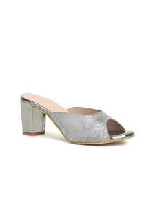 VALIOSAA Women Gunmetal-Toned Textured Party Block Peep Toes