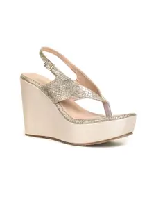 VALIOSAA Gold-Toned Embellished Party Wedge Heels