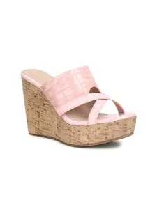VALIOSAA Pink Textured Wedge Heels