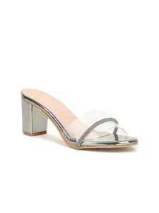 VALIOSAA Women Gunmetal-Toned Party Block Heels