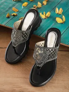 EVERLY Black Embellished Wedge Heels