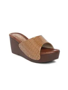 EVERLY Tan Brown Textured Casual Wedge Heels