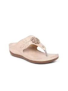 EVERLY Women Pink Embellished T-Strap Flats