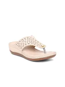 EVERLY Women Pink Textured Open Toe Flats with Laser Cuts