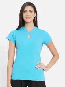 UNMADE Women Turquoise Blue Solid Top