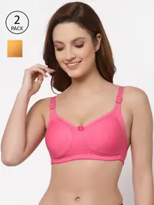 Floret Pack of 2 Peach-Coloured & Yellow Bra Non Padded