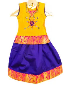 AMIRTHA FASHION Girls Violet & Gold-Toned Embroidered Ready To Wear Lehenga Choli