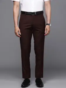 Peter England Elite Men Maroon Textured Neo Slim Fit Formal Trousers