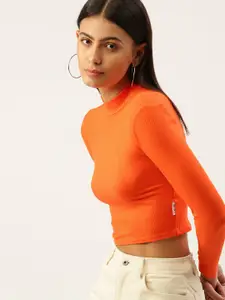 FOREVER 21 Women Orange Self Design Crop Top