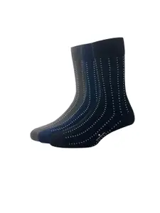 Louis Philippe Men Pack Of 3 Black & Grey Patterned Full-Length Socks