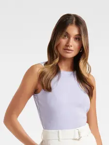 Forever New Lavender Ribbed Halter Neck Fitted Top