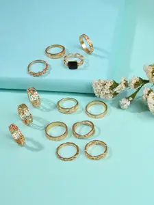 SOHI Set Of 13 Gold-Plated Finger Ring