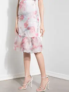 ZALORA OCCASION White & Pink Printed Peplum Hem Skirt