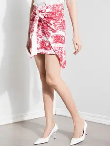 ZALORA OCCASION Red & White Printed Fold Over Mini Skirt