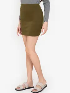 ZALORA BASICS Women Green Solid Straight Mini Bodycon Skirt
