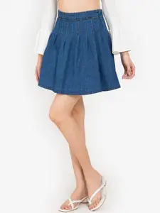 ZALORA BASICS Women Blue Solid A-line Mini Denim Tennis Skirt