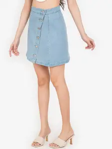 ZALORA BASICS Women Blue Solid Midi A-line Denim Skirt