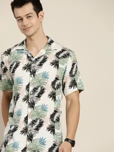 Hancock Men White Relaxed Printed Casual Shirt