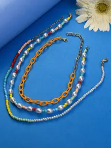 SOHI Set of 3 Gold-Plated Beaded Necklaces
