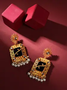 SOHI Gold-Toned Contemporary Drop Earrings