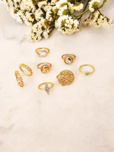 SOHI Pack of 8 Gold Plated Designer Stone Rings