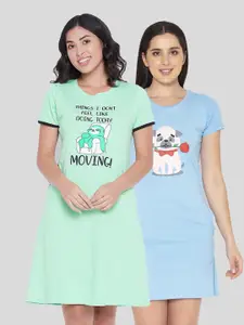 Clovia Pack of 2 Printed Cotton T-shirt Nightdresses