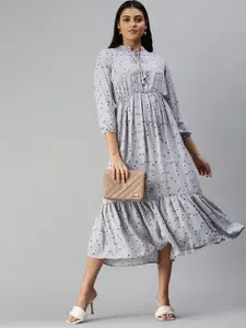 SHOWOFF Grey Ethnic Motifs A-Line Midi Dress