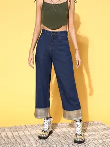 SASSAFRAS Women Blue High-Rise Straight Fit Jeans
