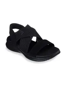 Skechers Women Black Textured Open Toe Flats