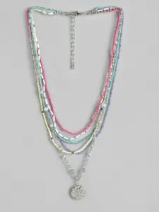 RICHEERA Pink & Silver-Toned Layered Necklace