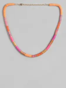 RICHEERA Pink & Gold-Toned Colourblocked Beaded Necklace