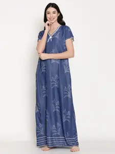 Secret Wish Blue Printed Maxi Nightdress