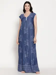 Secret Wish Blue & White Printed Maxi Nightdress