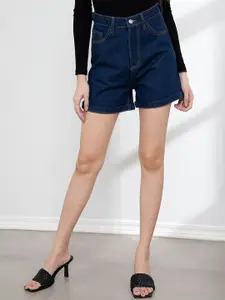 ORIGIN BY ZALORA Women Blue High-Rise Roll Hem Organic Cotton Denim Shorts