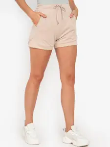 ZALORA ACTIVE Women Beige Solid High-Rise Shorts