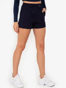 ZALORA ACTIVE Women Navy Blue Solid High-Rise Shorts