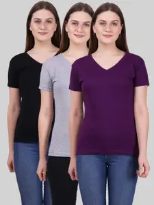 Fleximaa Women Pack Of 3 Solid T-shirts