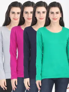 Fleximaa Women Magenta & Grey Pack of 4 Cotton T-shirt